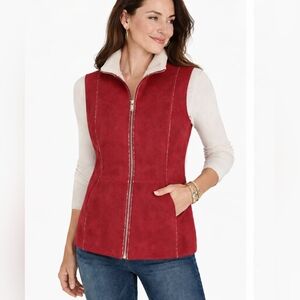 Chico’s Faux Suede Sherpa Lined Zip Vest Hot Pink Small 8/10